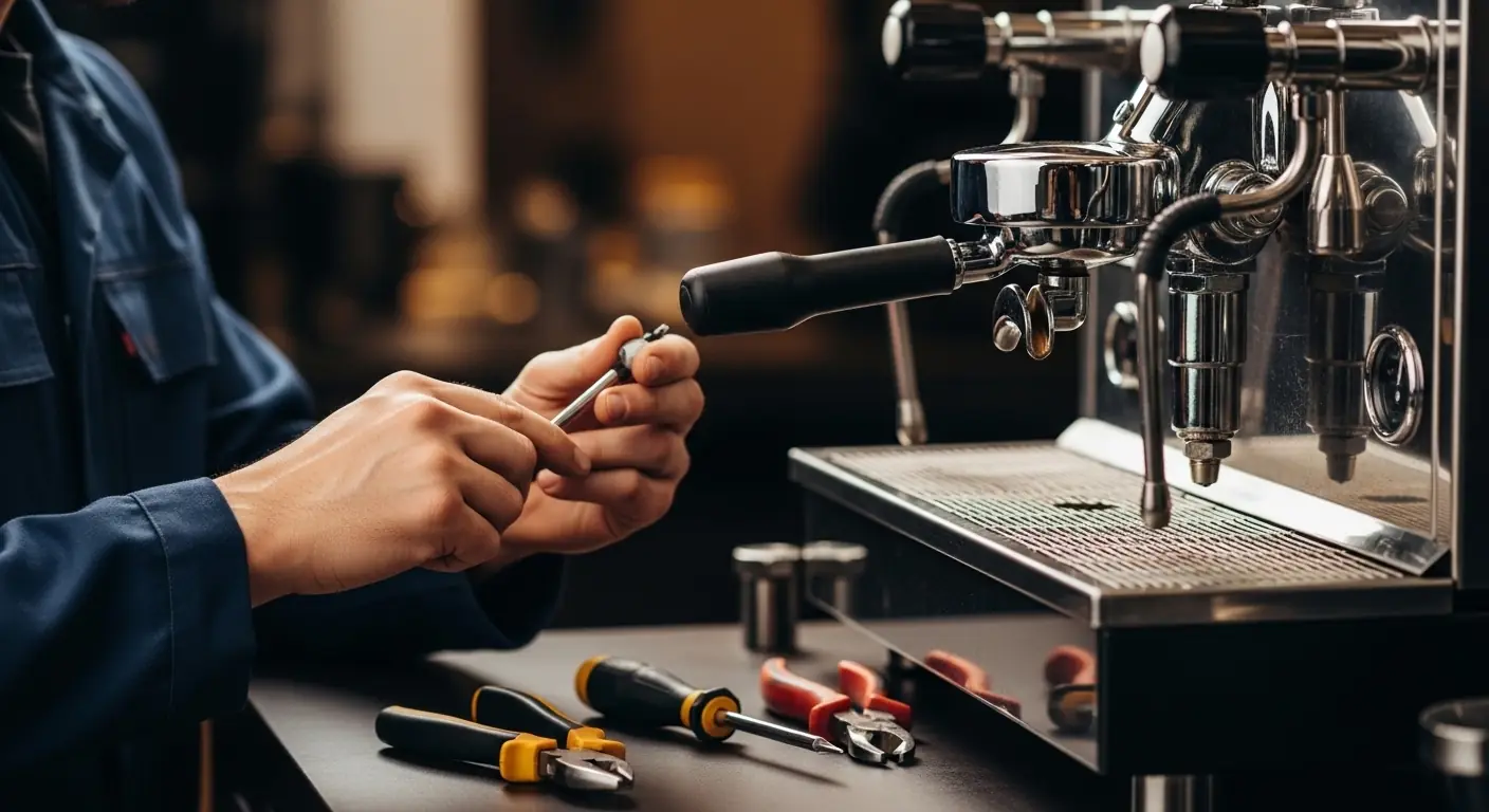 Technician carrying out a coffee machine repair in Dubai